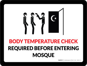 Body Temperature Check Required Before Entering Mosque Landscape - Wall Sign
