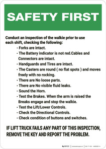 Safety First: Lift Truck Inspection Check List - Wall Sign