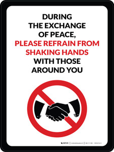 During The Exchange Of Peace Please Refrain From Shaking Hands With Those Around You Portrait - Wall Sign