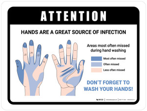 Attention: Hands Are a Great Source of Infection Landscape - Wall Sign