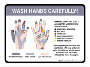 Wash Hands Carefully! Handwashing Hotspots Landscape - Wall Sign Wash Hands Carefully! Handwashing Hotspots Landscape - Wall Sign