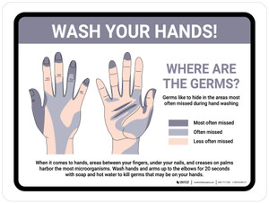 Wash Your Hands! Where Are The Germs Landscape - Wall Sign
