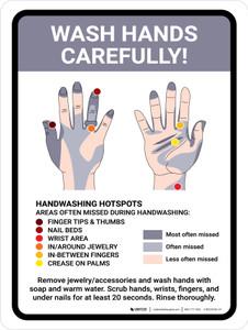 Wash Hands Carefully! Handwashing Hotspots Portrait - Wall Sign Wash Hands Carefully! Handwashing Hotspots Portrait - Wall Sign