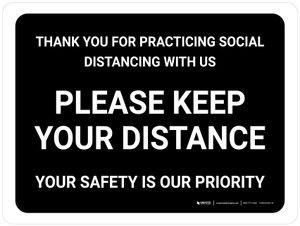 Thank You For Practicing Social Distancing With Us Black Landscape - Wall Sign
