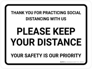Thank You For Practicing Social Distancing With Us White Landscape - Wall Sign