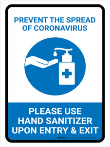 Prevent The Spread Of Coronavirus - Please Use Hand Sanitizer Portrait - Wall Sign