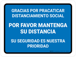Thank You For Practicing Social Distancing With Us Blue Spanish Landscape - Wall Sign