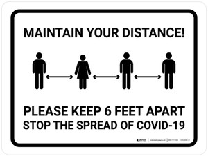 Maintain Your Distance - Please Keep 6Ft Apart Landscape - Wall Sign