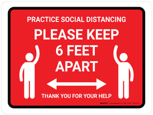 Practice Social Distancing Red - Please Keep 6ft Apart Landscape - Wall Sign