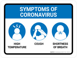 Symptoms Of Coronavirus - High Temp/Cough/Shortness of Breath Landscape - Wall Sign