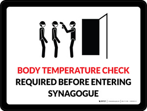 Body Temperature Check Required Before Entering Synagogue with Icon Landscape - Wall Sign