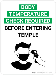 Body Temperature Check Required Before Entering Temple with Icon Portrait V2 - Wall Sign