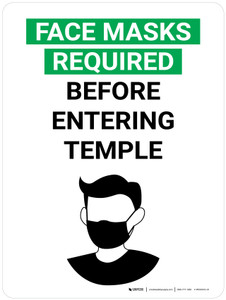 Face Masks Required Before Entering Temple with Icon Portrait V2 - Wall Sign