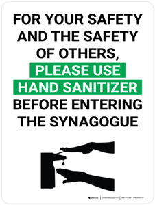 Please Use Hand Sanitizer Before Entering the Synagogue with Icon Portrait - Wall Sign