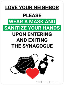 Love Your Neighbor Please Wear a Mask and Sanitize Your Hands in Synagogue with Icon Portrait V2 - Wall Sign