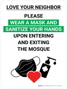 Love Your Neighbor Please Wear a Mask and Sanitize Your Hands in Mosque with Icon Portrait V2 - Wall Sign