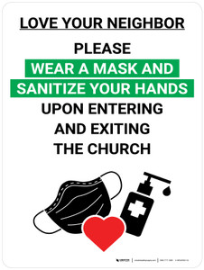Love Your Neighbor Please Wear a Mask and Sanitize Your Hands in Church with Icon Portrait V2 - Wall Sign Love Your Neighbor Please Wear a Mask and Sanitize Your Hands in Church with Icon Portrait V2 - Wall Sign