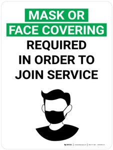 Mask or Face Covering Required In Order to Join Service with Icon Portrait V2 - Wall Sign