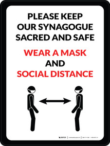 Please Keep Our Synagogue Sacred and Safe Wear a Mask and Social Distance with Icon Portrait V2 - Wall Sign