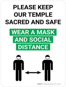 Please Keep Our Temple Sacred and Safe Wear a Mask and Social Distance with Icon Portrait V2 - Wall Sign