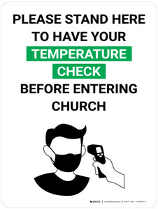 Please Stand Here for Temperature Check Before Entering Church with Icon Portrait V2 - Wall Sign
