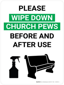 Please Wipe Down Church Pews Before and After Use with Icon Portrait V2 - Wall Sign
