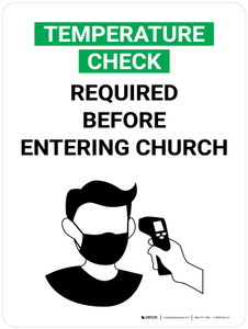 Temperature Check Required Before Entering Church with Icon Portrait V2 - Wall Sign