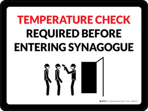 Temperature Check Required Before Entering Synagogue with Icon Landscape - Wall Sign
