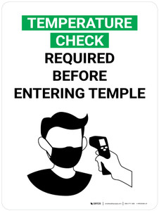 Temperature Check Required Before Entering Temple with Icon Portrait V2 - Wall Sign
