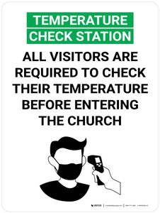 Temperature Check Station All Visitors Are Requird to Check Their Temperature Before Entering the Church with Icon Portrait V2 - Wall Sign