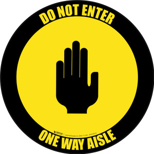 Do Not Enter One Way Aisle with Icon Black Border Circular - Floor Sign