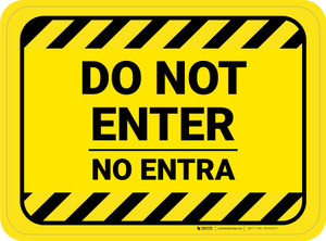 Do Not Enter Bilingual Spanish with Hazard Stripes Rectangle - Floor Sign