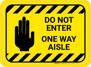 Do Not Enter One Way Aisle with Icon Hazard Stripes Rectangle - Floor Sign