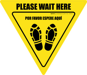 Please Wait Here Bilingual Spanish with Shoe Prints Yield - Floor Sign