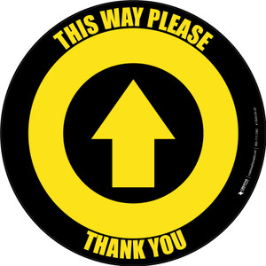 This Way Please Thank You with Arrow Yellow/Black Circular - Floor Sign