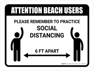 Attention Beach Users Social Distancing Landscape - Wall Sign