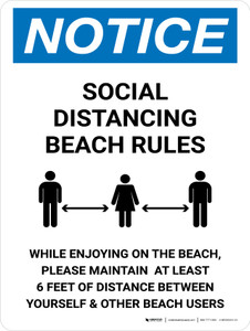 Notice Social Distancing Beach Rules Portrait - Wall Sign