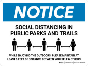 Notice Social Distancing In Public Parks And Trails Landscape - Wall Sign