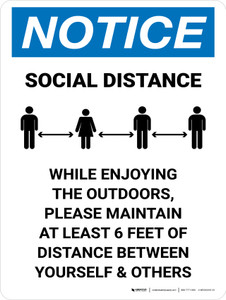 Notice While Enjoying The Outdoors Please Maintain Distance Portrait - Wall Sign