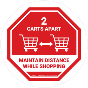 Maintain Distance While Shopping 2 Carts Apart with Icon Stop Circular - Floor Sign
