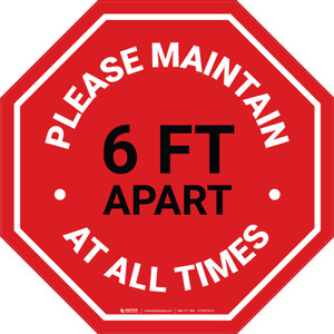 Please Maintain 6 Ft Apart At All Times Stop - Floor Sign