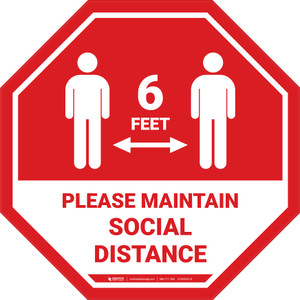Please Maintain Social Distancing with Icon Stop - Floor Sign