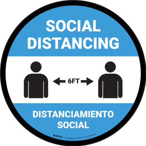 Social Distancing Bilingual Spanish with Icon Blue Circular - Floor Sign