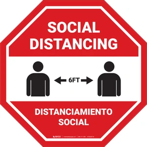 Social Distancing Bilingual Spanish with Icon Stop - Floor Sign
