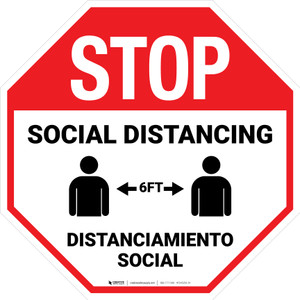 STOP Social Distancing Bilingual Spanish with Icon Stop - Floor Sign