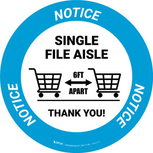 Notice: Single File Aisle with Shopping Carts Circular - Floor Sign