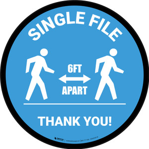 Single File 6 Ft Apart with Icon Blue Circular - Floor Sign