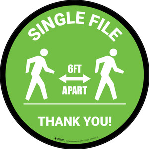 Single File 6 Ft Apart with Icon Green Circular - Floor Sign