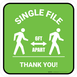 Single File 6 Ft Apart with Icon Green Square - Floor Sign