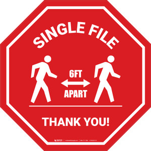 Single File 6 Ft Apart with Icon Stop - Floor Sign
